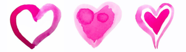 3 rosa Herzen